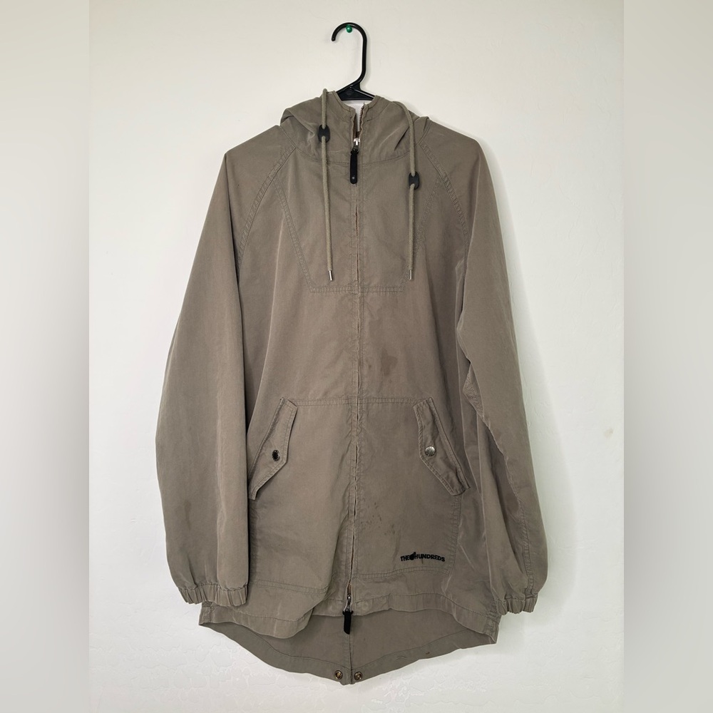 The Hundreds Green Long Hooden Zip Up Jacket Size L